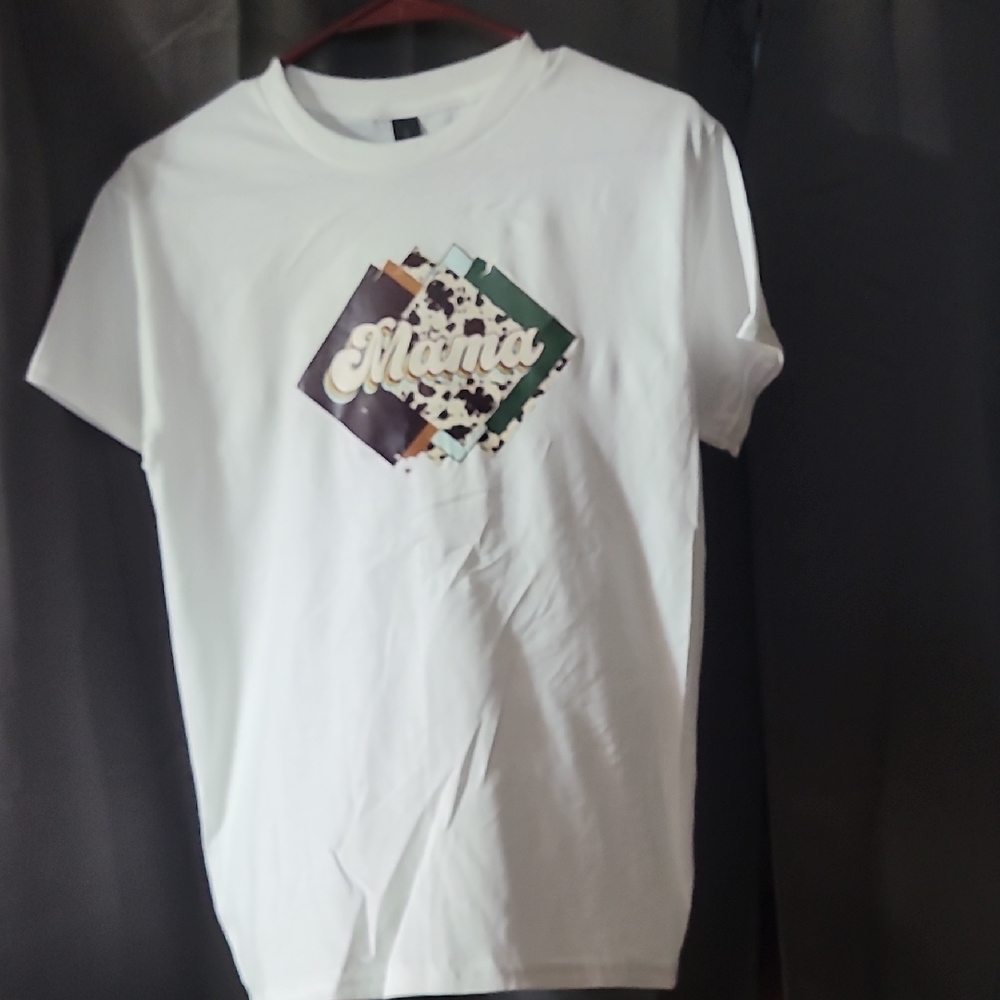 Gildan White Graphic Tee with Multicolor MAMA Design